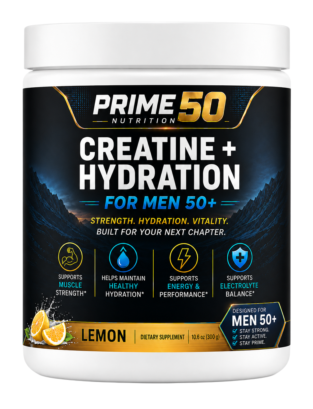 Prime50 Creatine + Hydration supplement jar